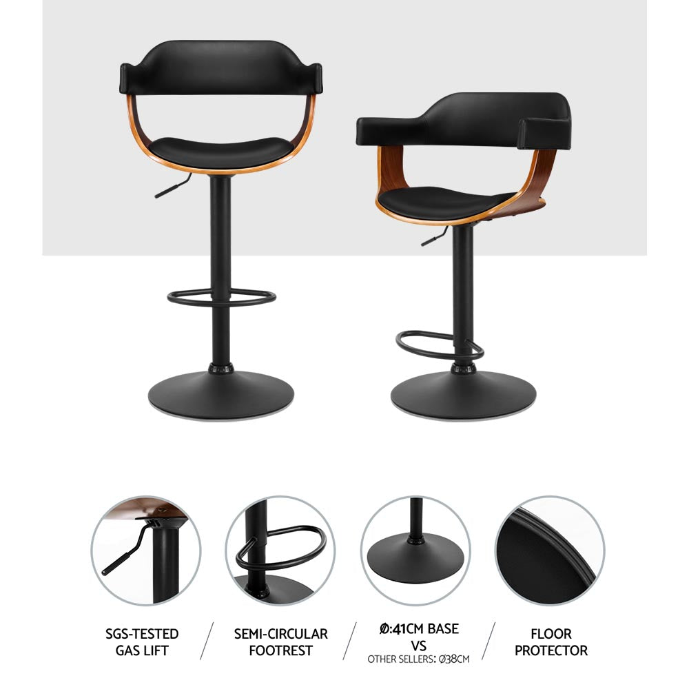 Bar Stools Gas Lift Leather w/Armrest All Black