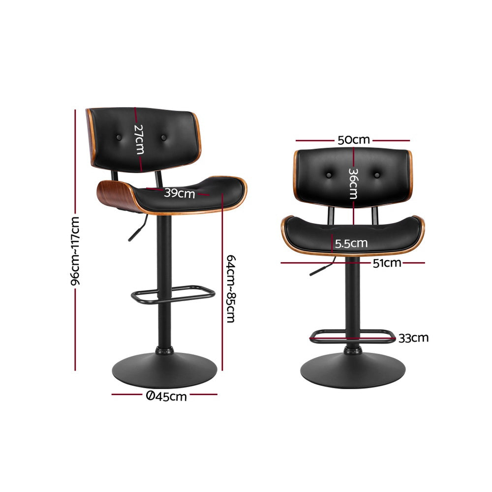 2x Bar Stools Gas Lift Leather All Black