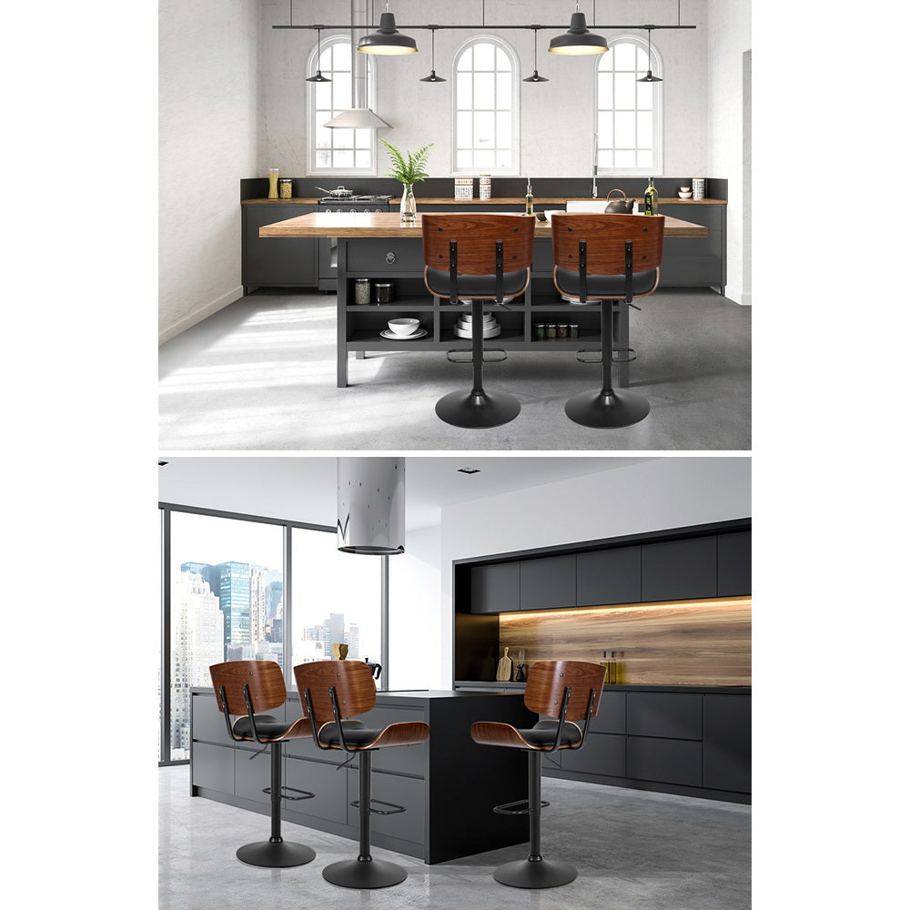 2x Bar Stools Gas Lift Leather All Black