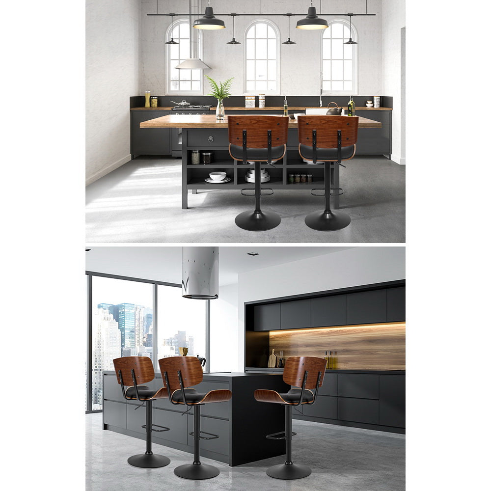 4x Bar Stools Gas Lift Leather All Black
