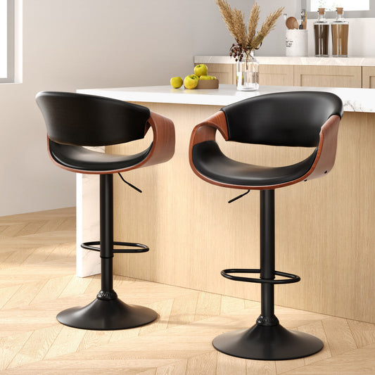 2x Bar Stools Gas Lift Leather w/Armrest