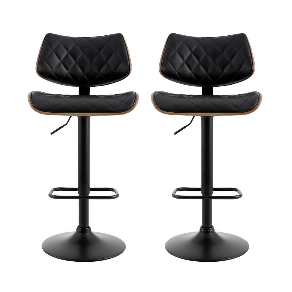 2x Bar Stools Kitchen Dining Chairs Gas Lift Stool Wooden Leather Black
