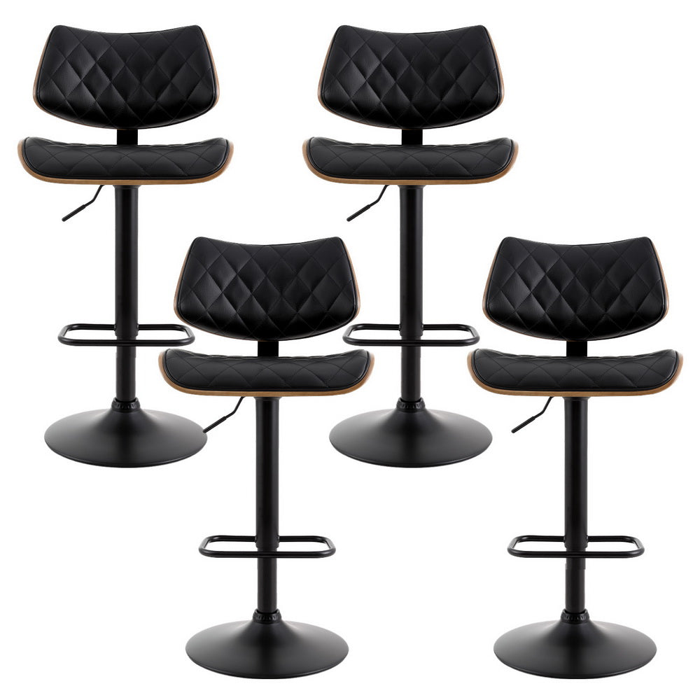 4x Bar Stools Kitchen Dining Chairs Gas Lift Stool Wooden Leather Black
