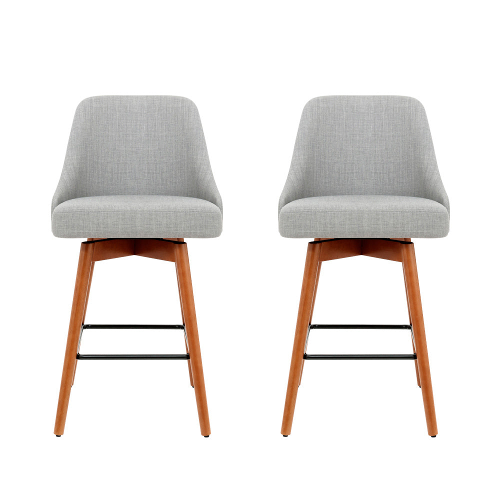 2x Bar Stools Swivel Seat Wooden Grey