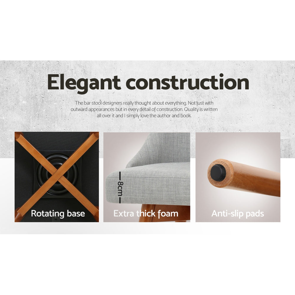 4x Bar Stools Swivel Seat Wooden Grey