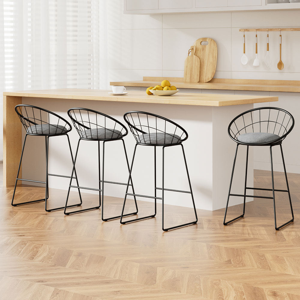 4x Bar Stools Padded Seat Metal