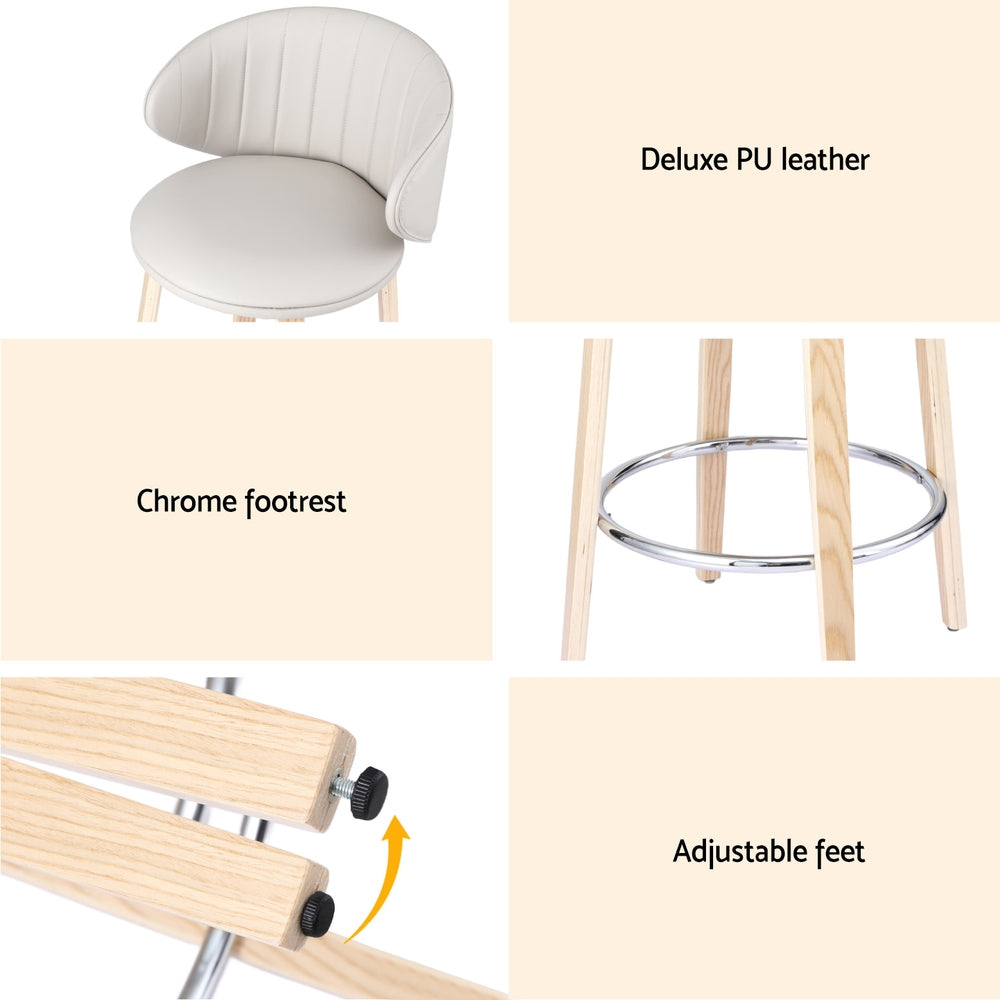 4x Bar Stools Dining Chairs Contoured Leather Wood Stool