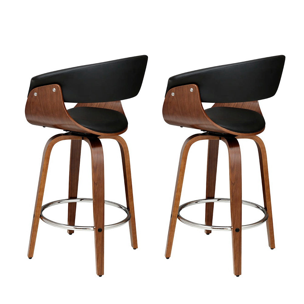 2x Bar Stools Swivel PU Seat Wooden