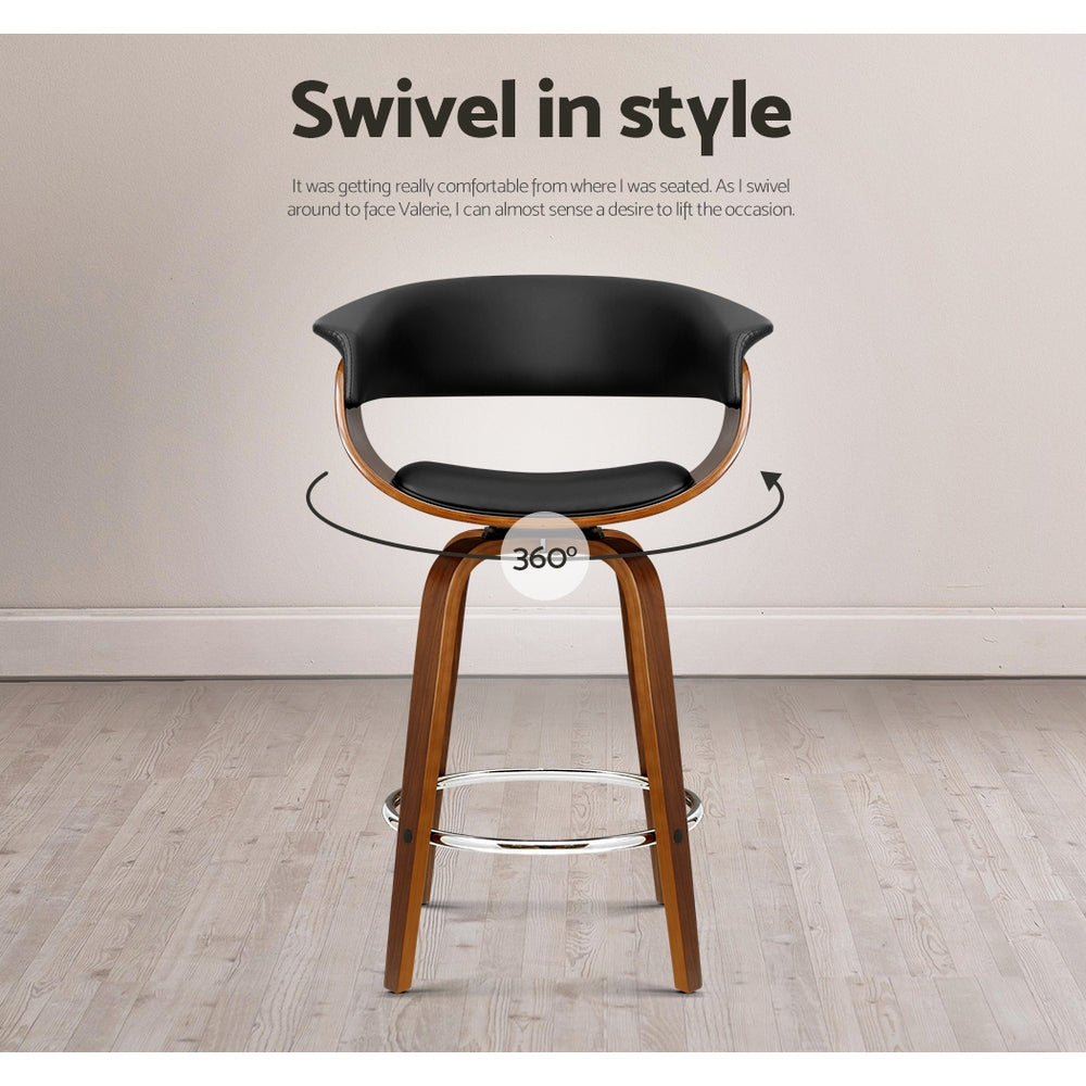 4x Bar Stools Swivel PU Seat Wooden