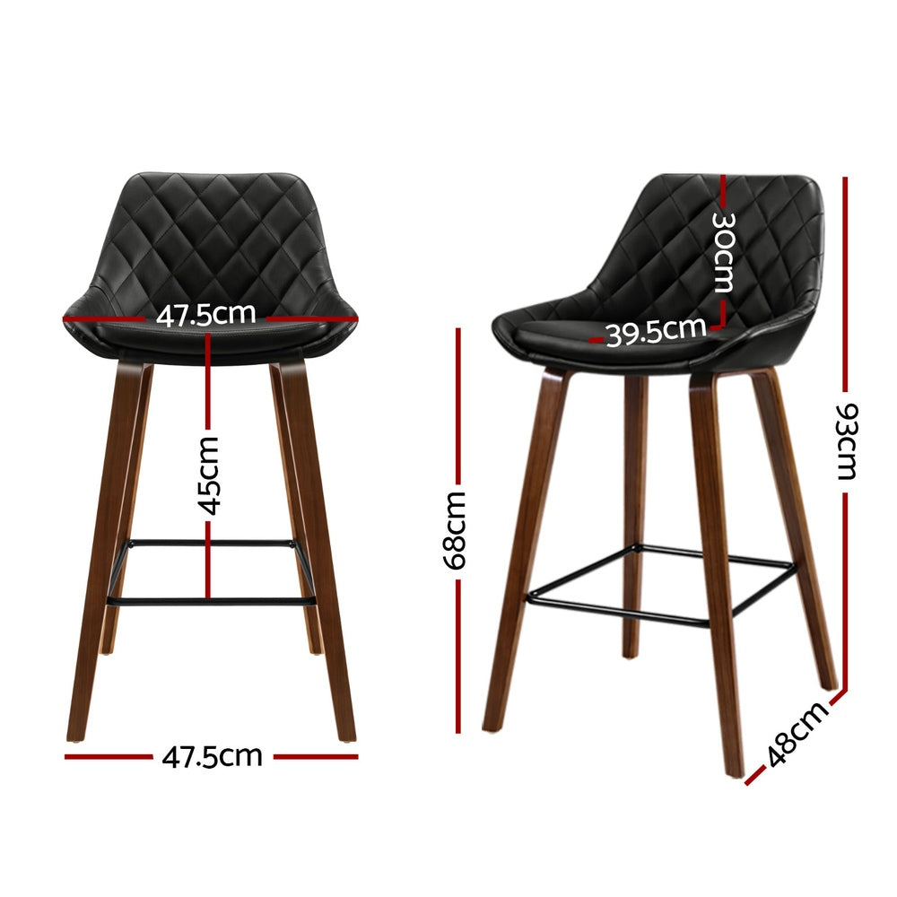 4x Bar Stools PU Seat Wooden