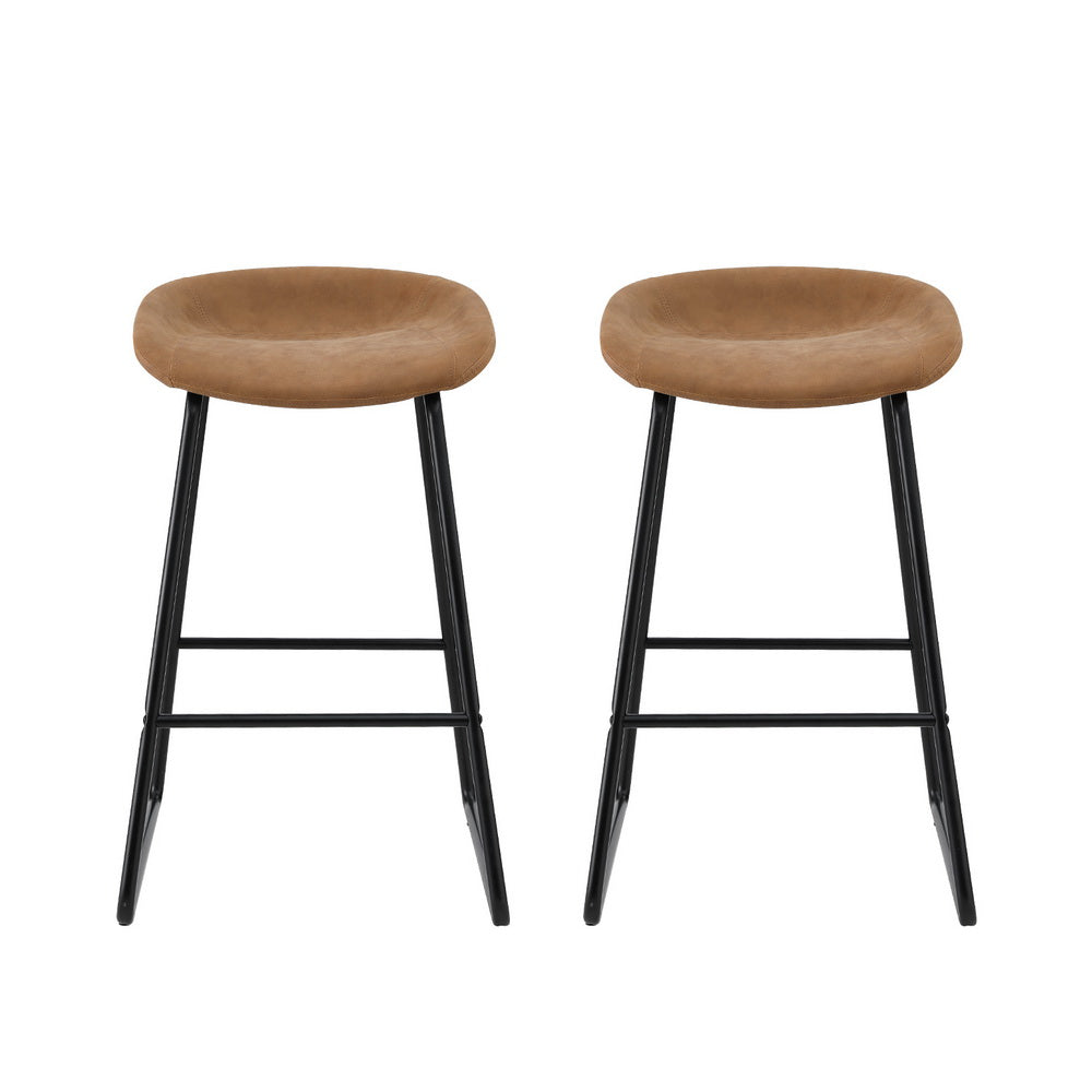 2x Bar Stools Kitchen Dining Chairs Counter Stool PU Leather Metal Brown