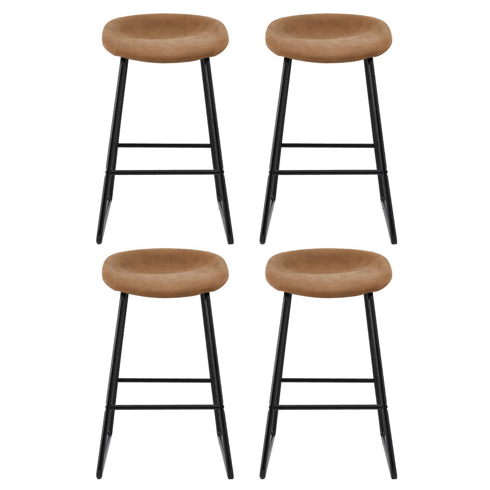 4x Bar Stools Kitchen Dining Chairs Counter Stool PU Leather Metal Brown