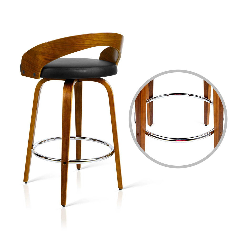 2x Bar Stools Swivel Seat Curving Backrest