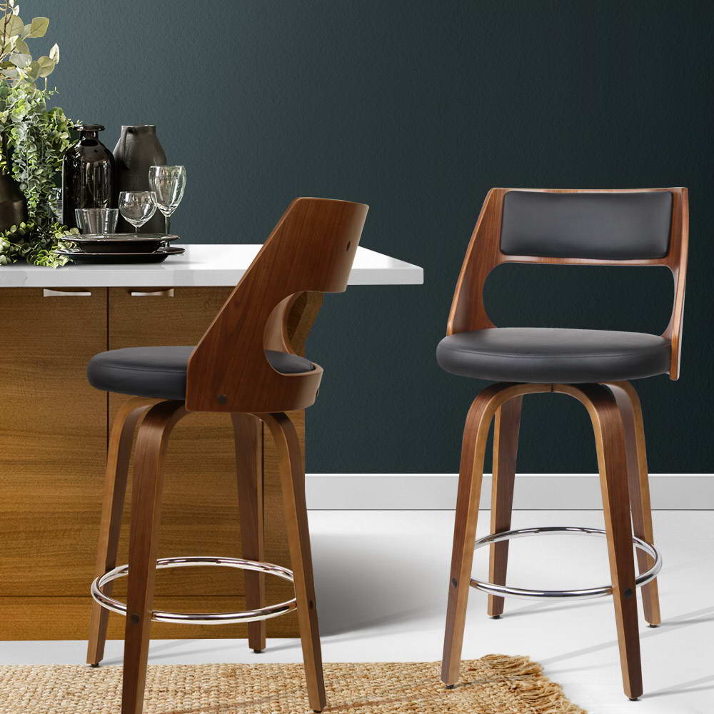 2x Bar Stools Swivel Leather Chair 76cm