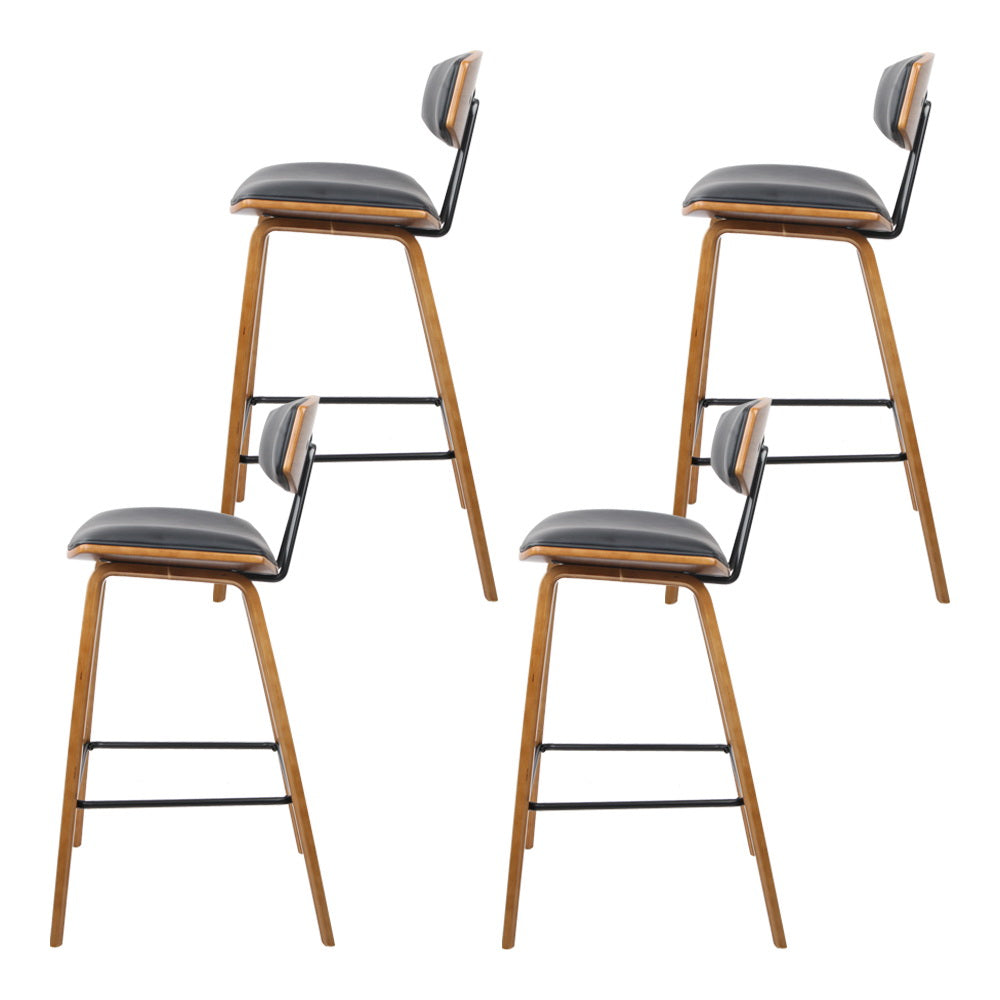 4x Bar Stools Leather Padded w/Backrest