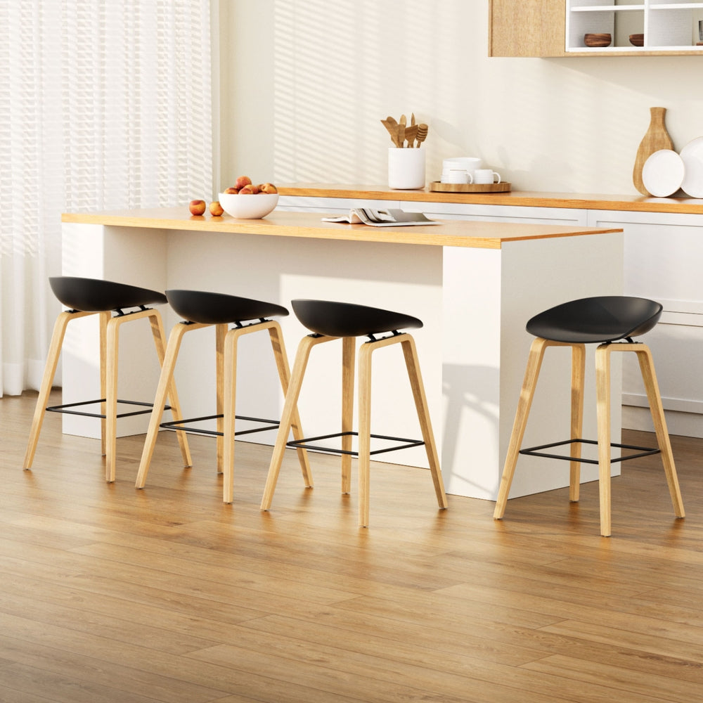 4xBar Stools Kitchen Counter Stool Dining Chairs Wooden Black