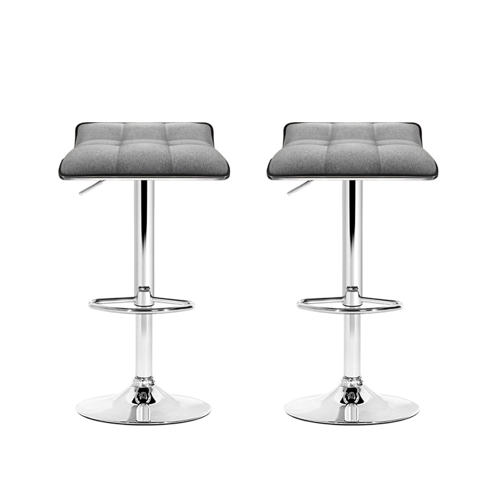 2x Bar Stools Linen Padded Gas Lift