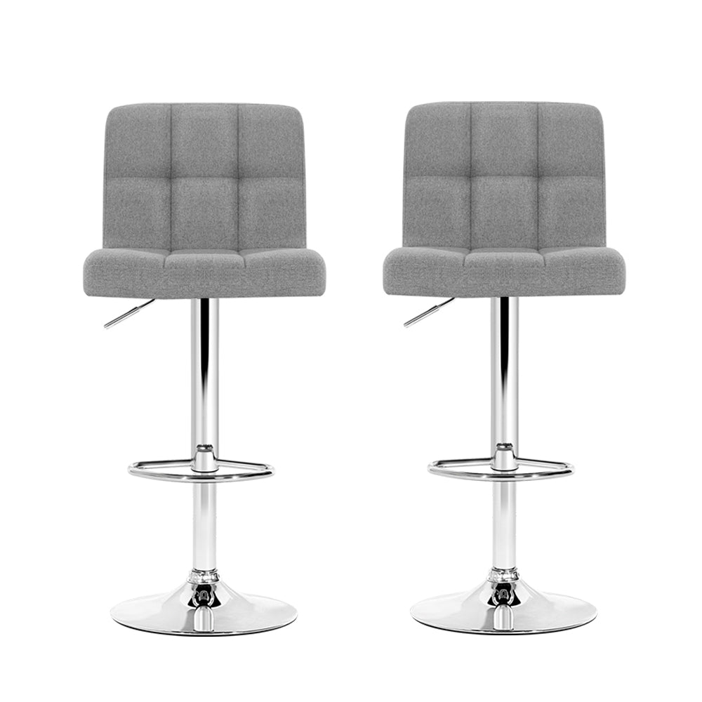 2x Bar Stools Kitchen Dining Chairs Counter Stool Gas Lift Fabric Grey