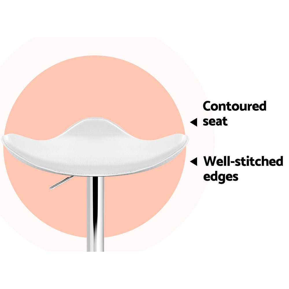 2x Bar Stools Leather Gas Lift Chair White