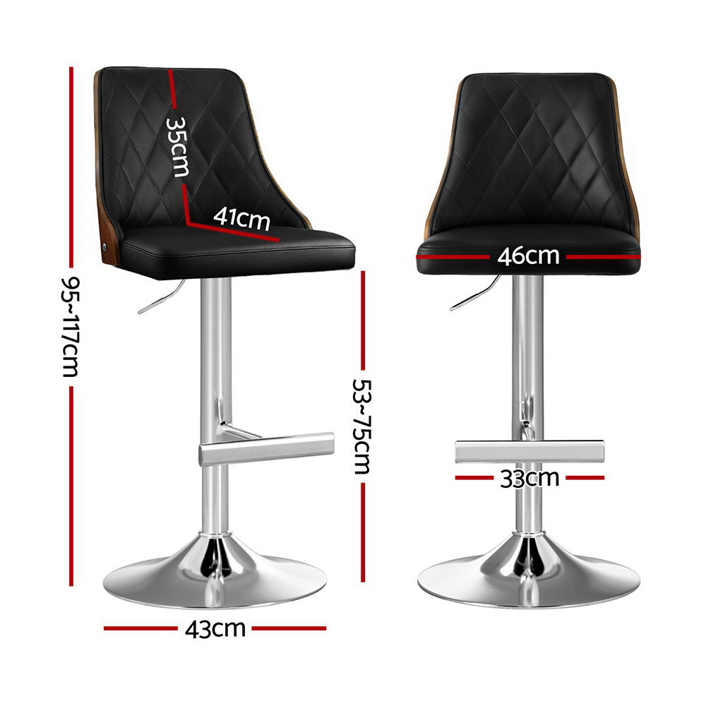 2X Bar Stool Wood Swivel Adjustable Kitchen Counter Stool Leather Black