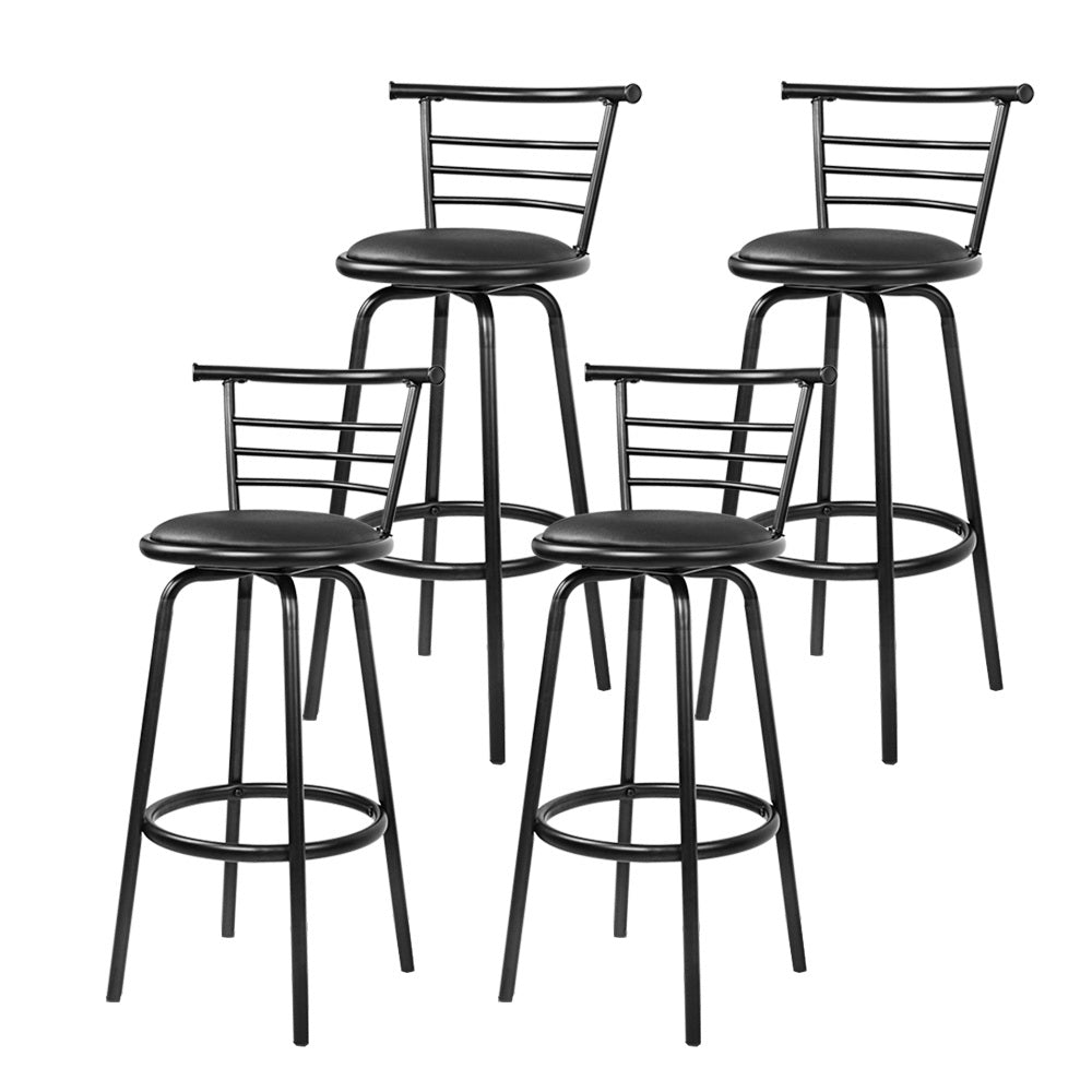 4x Bar Stools Swivel Leather Padded Metal