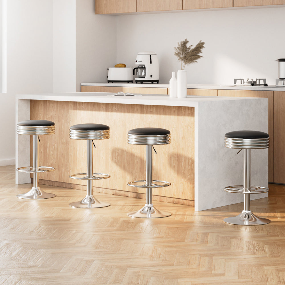 Bar Stools Leather Padded Gas Lift Silver