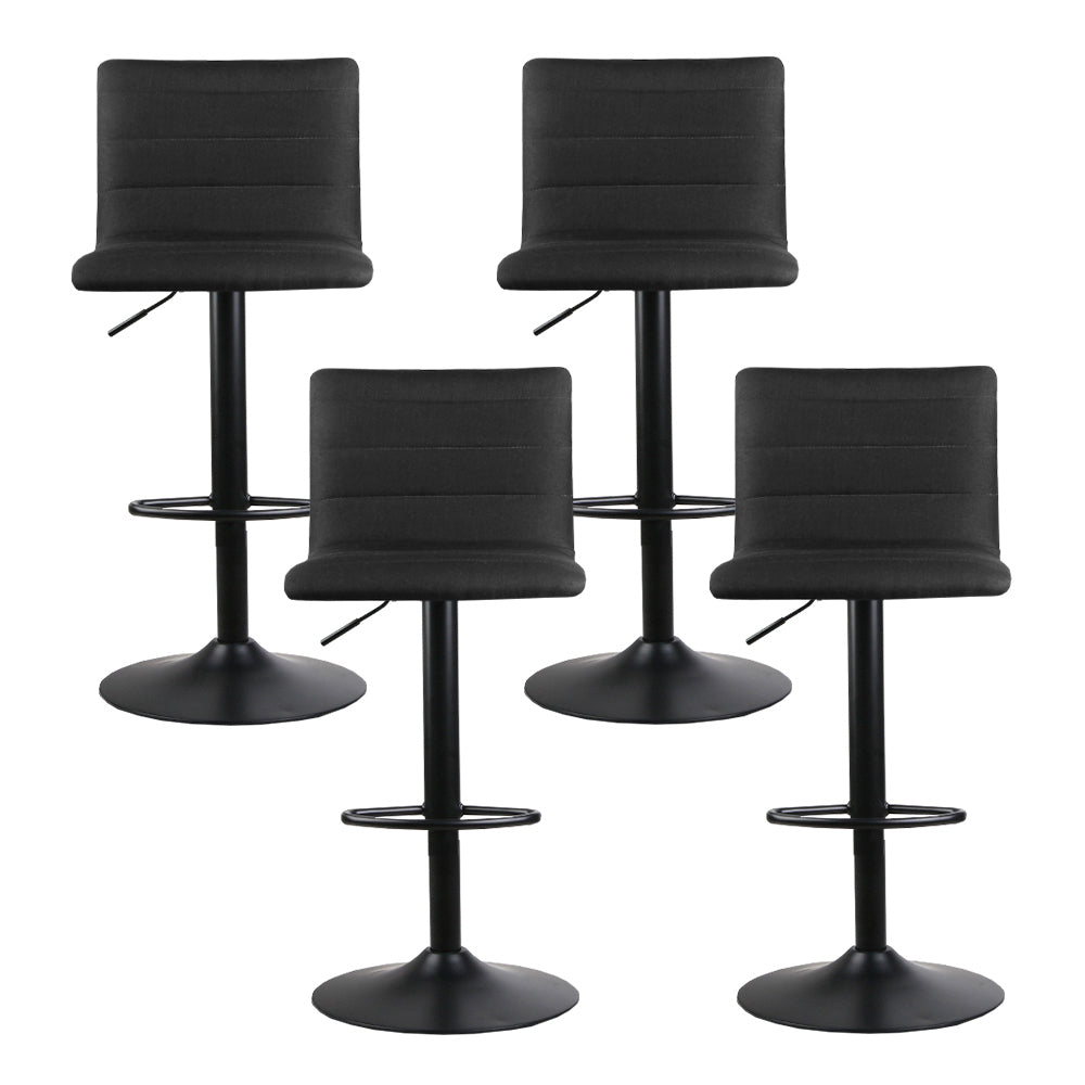 4x Bar Stools Gas Lift Linen Fabric Black