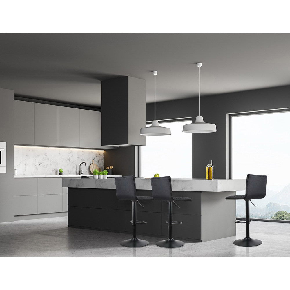 4x Bar Stools Gas Lift Linen Fabric Black