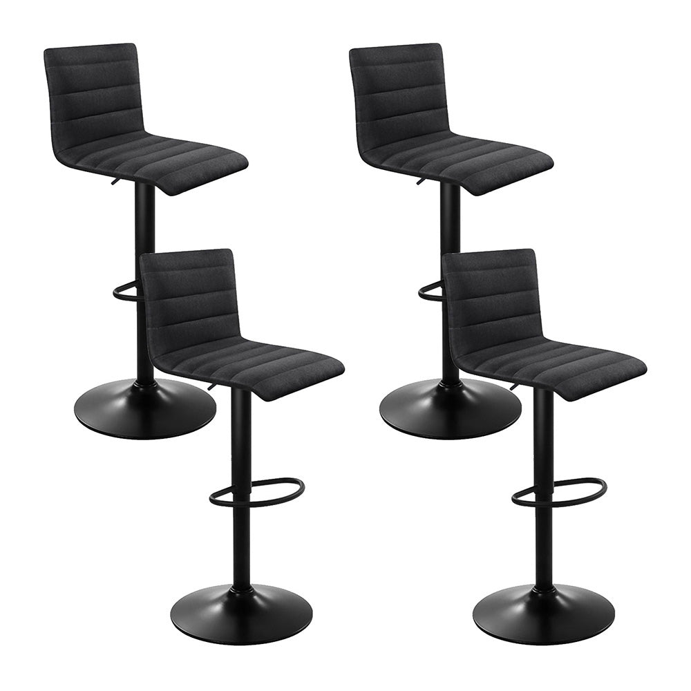 4x Bar Stools Gas Lift Linen Fabric Black