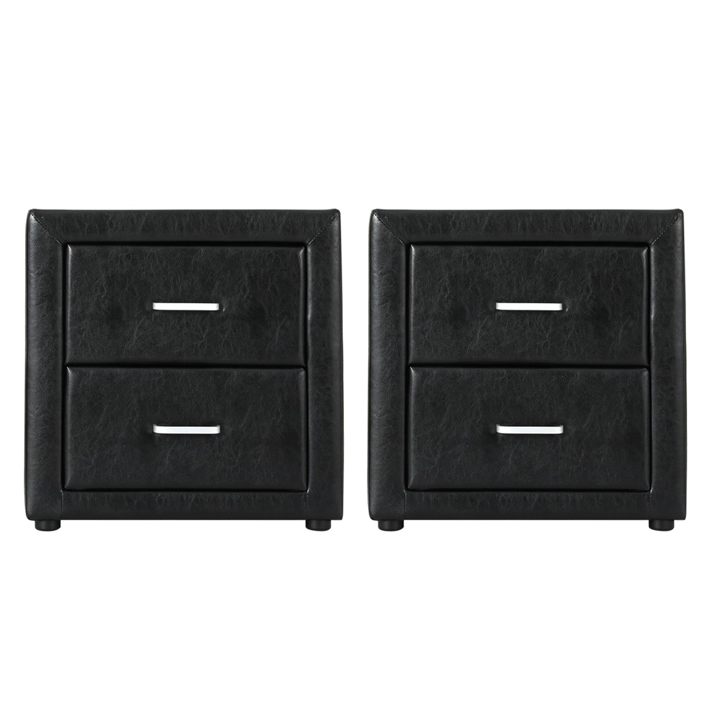 2X Bedside Table 2 Drawers Side Table Leather - CADEN Black