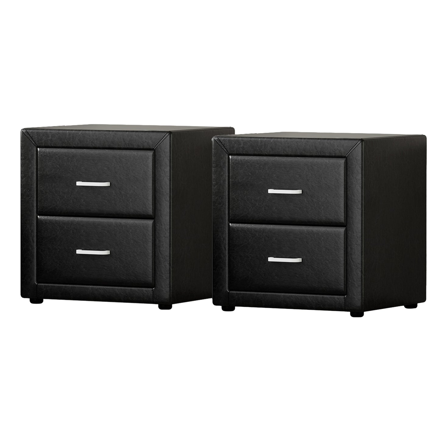 2X Bedside Table 2 Drawers Side Table Leather - CADEN Black