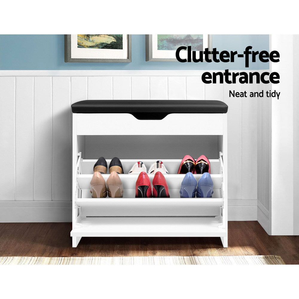 Shoe Rack Cabinet Bench 3-tier 15 Pairs White