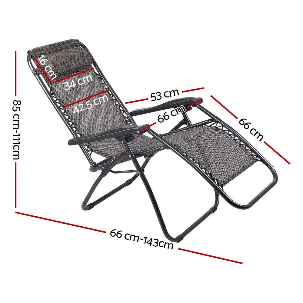 2PC Zero Gravity Chair Folding Outdoor Recliner Adjustable Sun Lounge Camping Beige