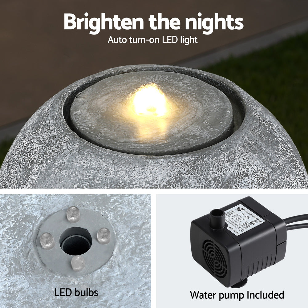 Solar Fountain Water Feature Outdoor Fountain LED Lights Beige
