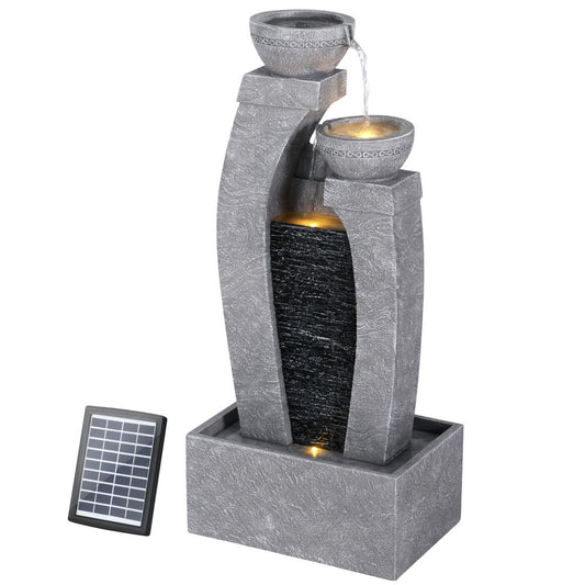 Gardeon Solar Fountain Water Feature Outdoor Fountain Indoor 3-Tier Cascading Grey