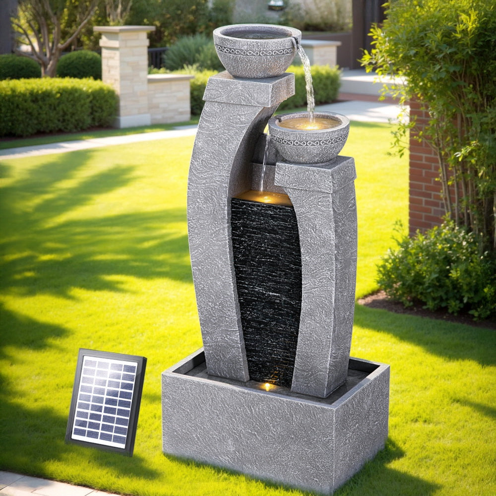 Gardeon Solar Fountain Water Feature Outdoor Fountain Indoor 3-Tier Cascading Grey