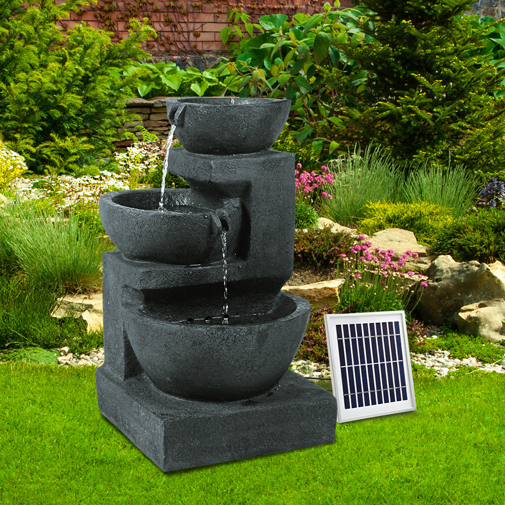 Solar Water Feature Cascading Fountain 3-Tier Bowl LED Lights 60CM Blue