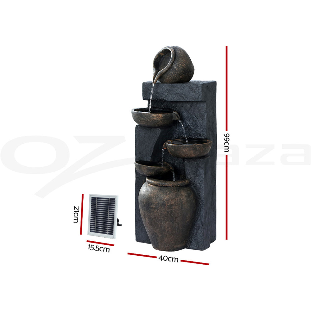 Solar Water Feature Cascading Fountain 5 Tiered Bowl Bird Bath 99CM