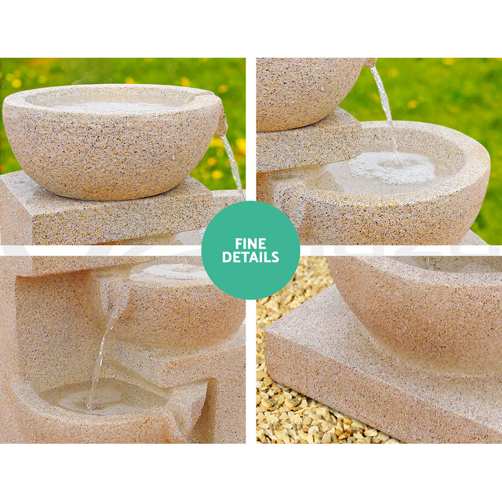 Solar Water Feature Cascading Fountain 4-Tier Bowl LED Lights 72CM Sand