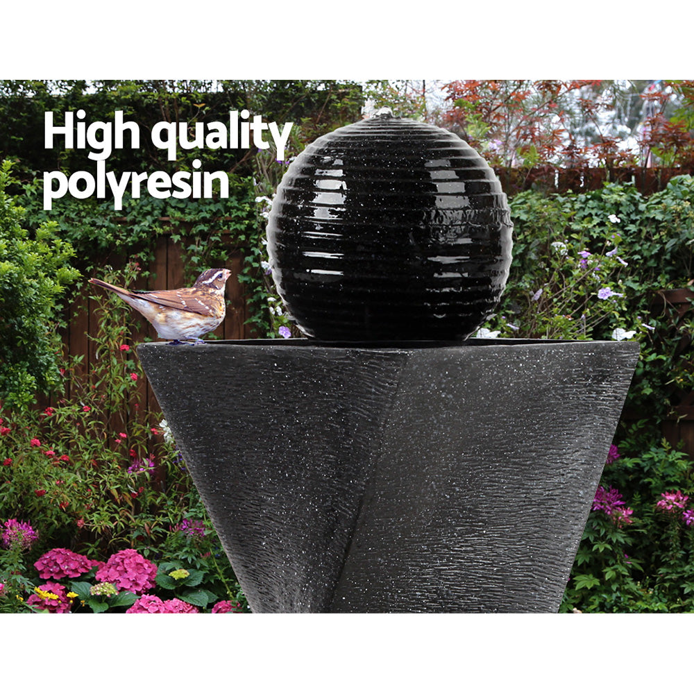 Solar Water Feature Twisted Fountain LED Light Bird Bath 85CM Black