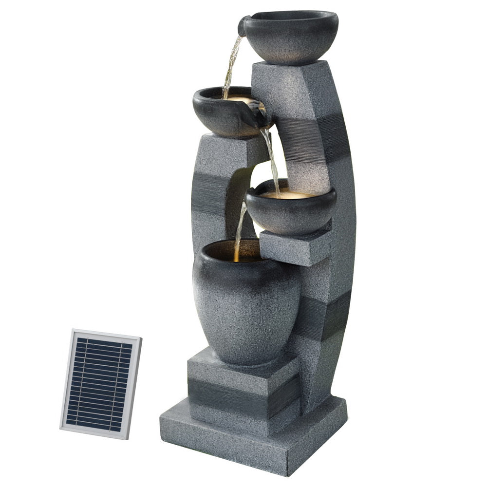 Gardeon Solar Fountain Water Feature Outdoor Fountain Indoor 3-Tier Bowl Cascading Grey