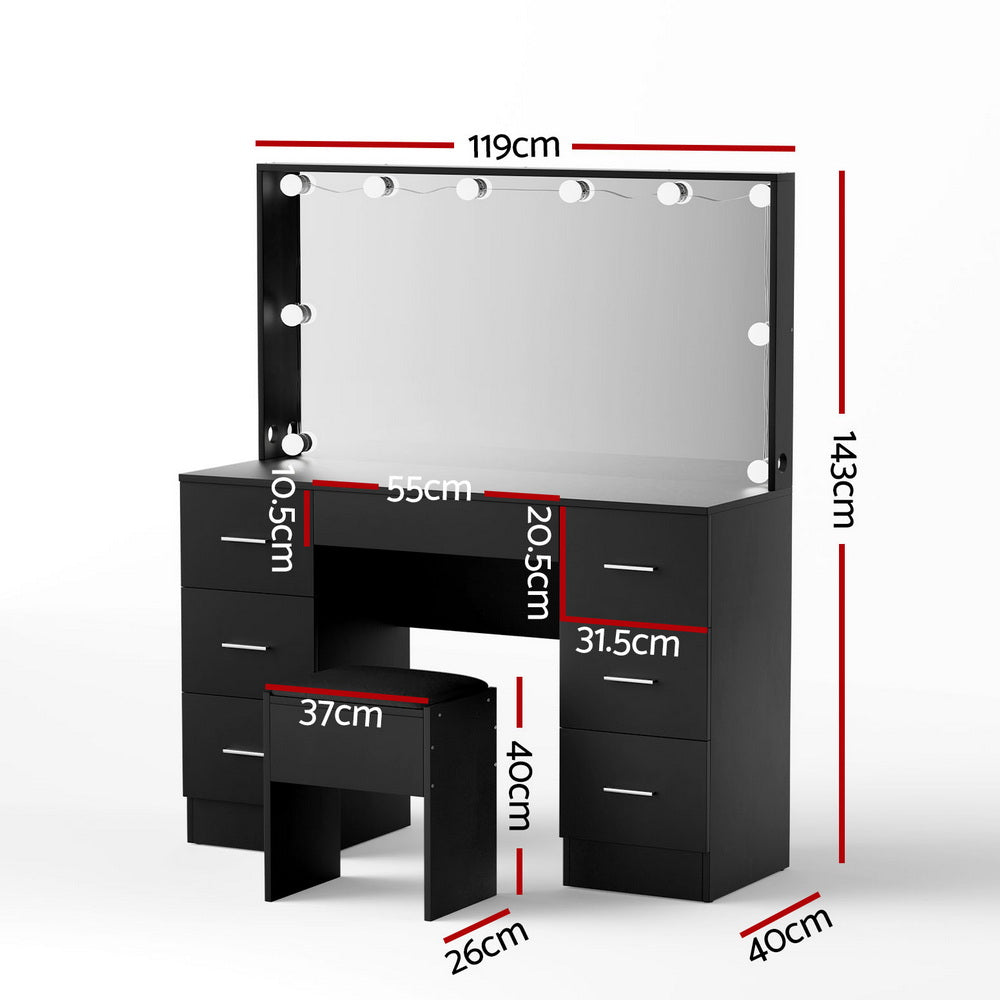 Artiss Dressing Table Vanity Desk Set Stool 10 Led Bulbs Black