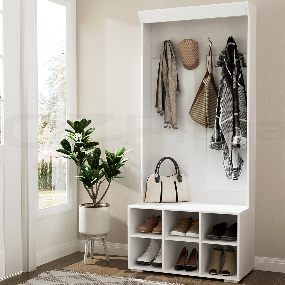 Shoe Rack Cabinet Hall Tree Coat Rack 180CM White