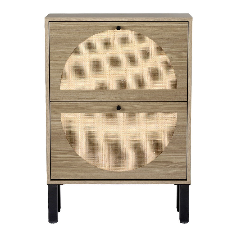 Shoe Rack Cabinet 2 Drawers Rattan 6 Pairs