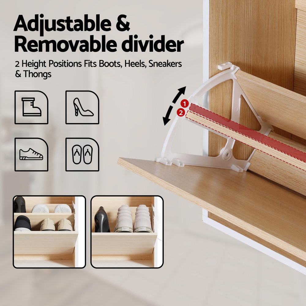 Shoe Rack Cabinet 24 Pairs Adjustable Shelf Pine