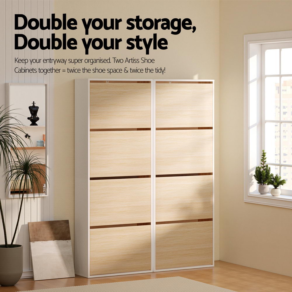 Shoe Rack Cabinet 24 Pairs Adjustable Shelf Pine