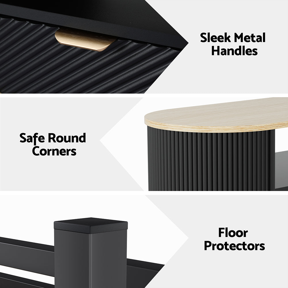 Coffee Table Drawer Shelf Wood&Black