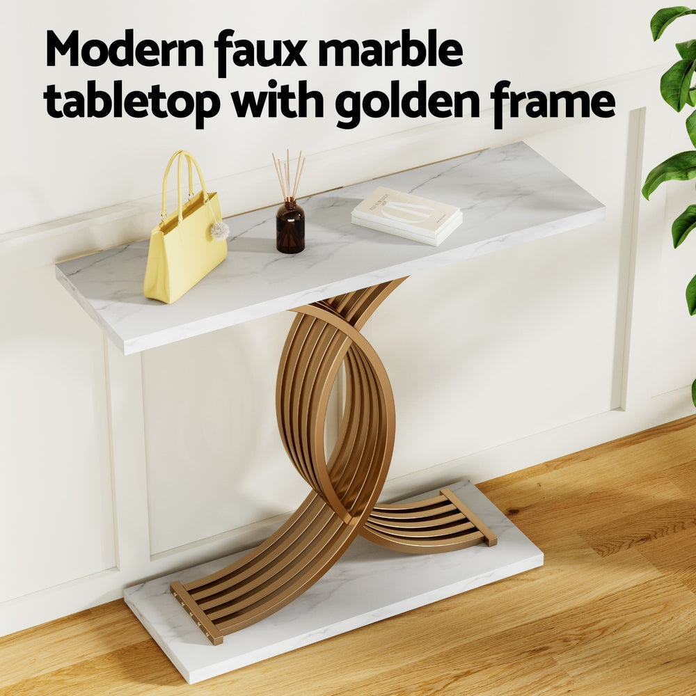 Console Table Marble Effect White&Gold