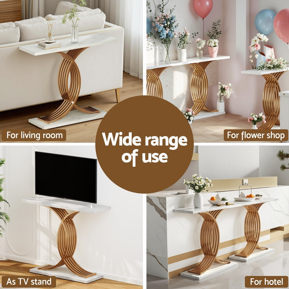 Console Table Marble Effect White&Gold