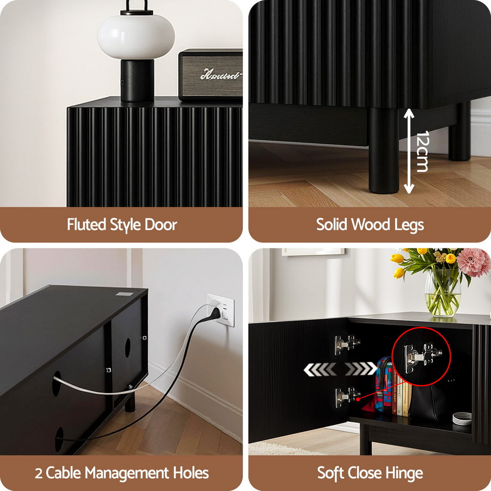 Entertainment Unit Storage Cabinet 180cm Black